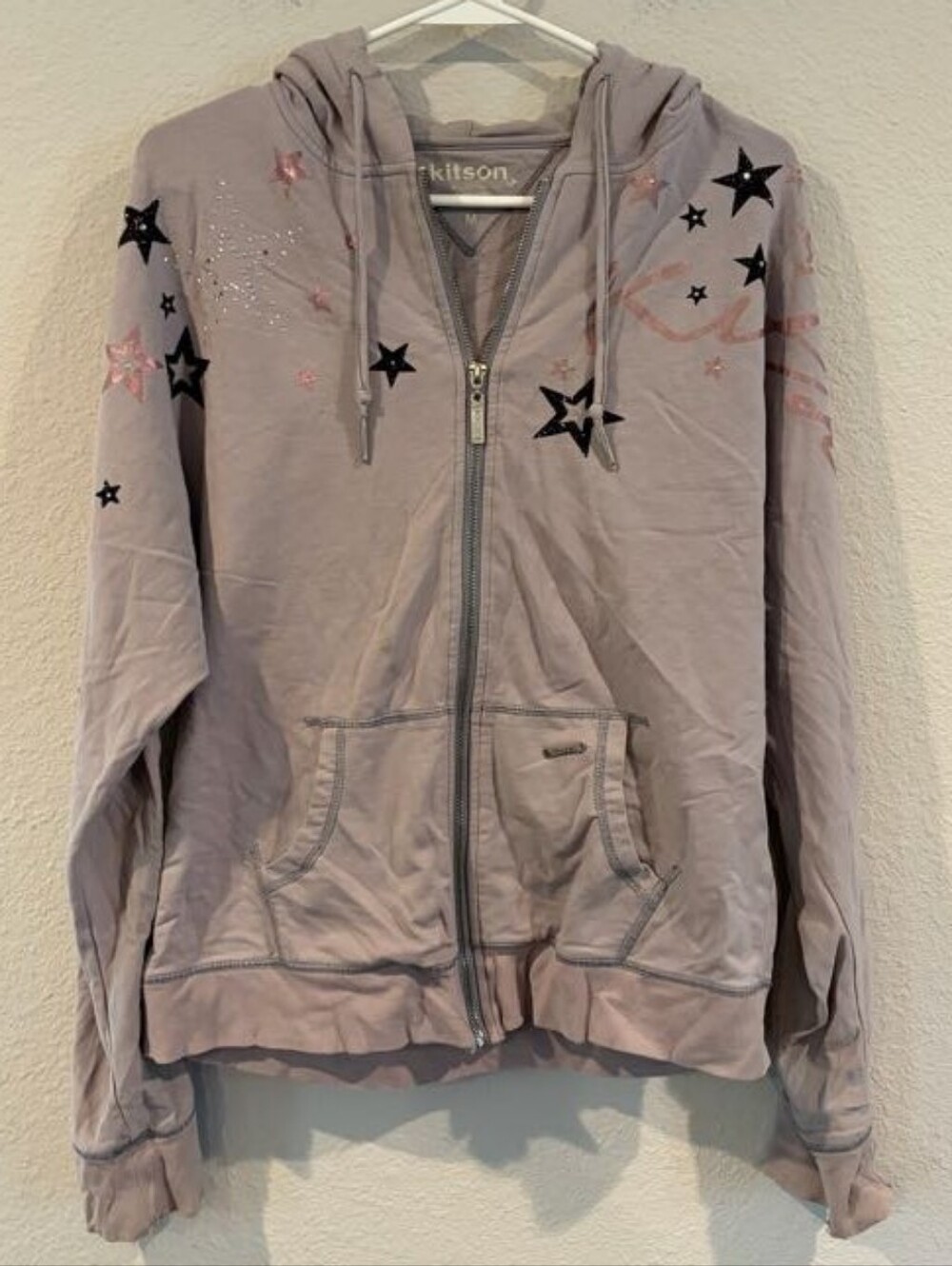 Kitson LA Vintage Y2K Womens Lavender Cotton Stars Graphic Full Zip Hoodie Med